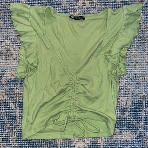 Zara cropped ruffle sleeve top